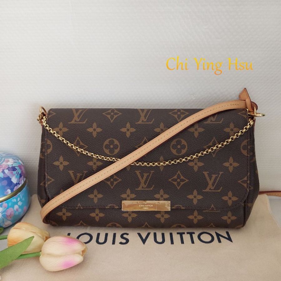 LV 經典老花M40718 🎀現品實拍 🎀 Favorite MM 經典花紋鍊條肩背包 斜背包~二手-1