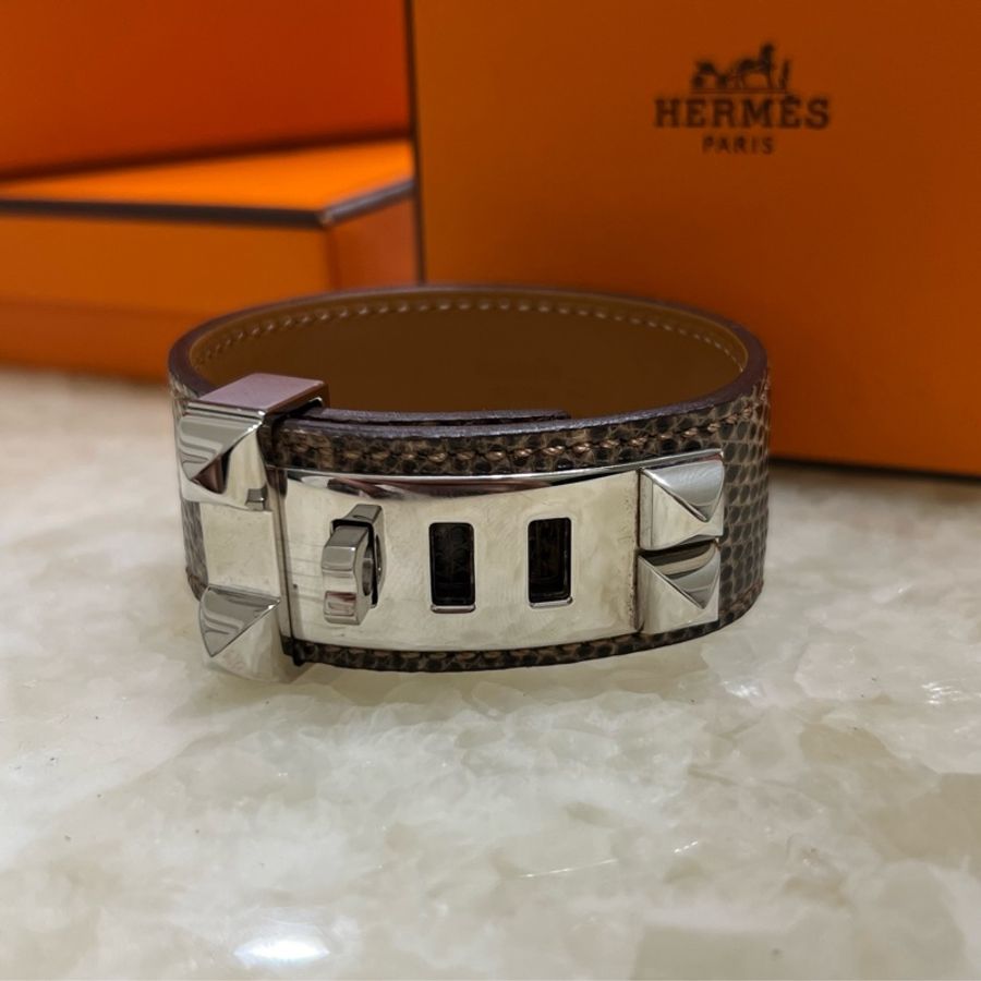 Hermes Collier de Chien 24寬版蜥蜴皮革手環-0