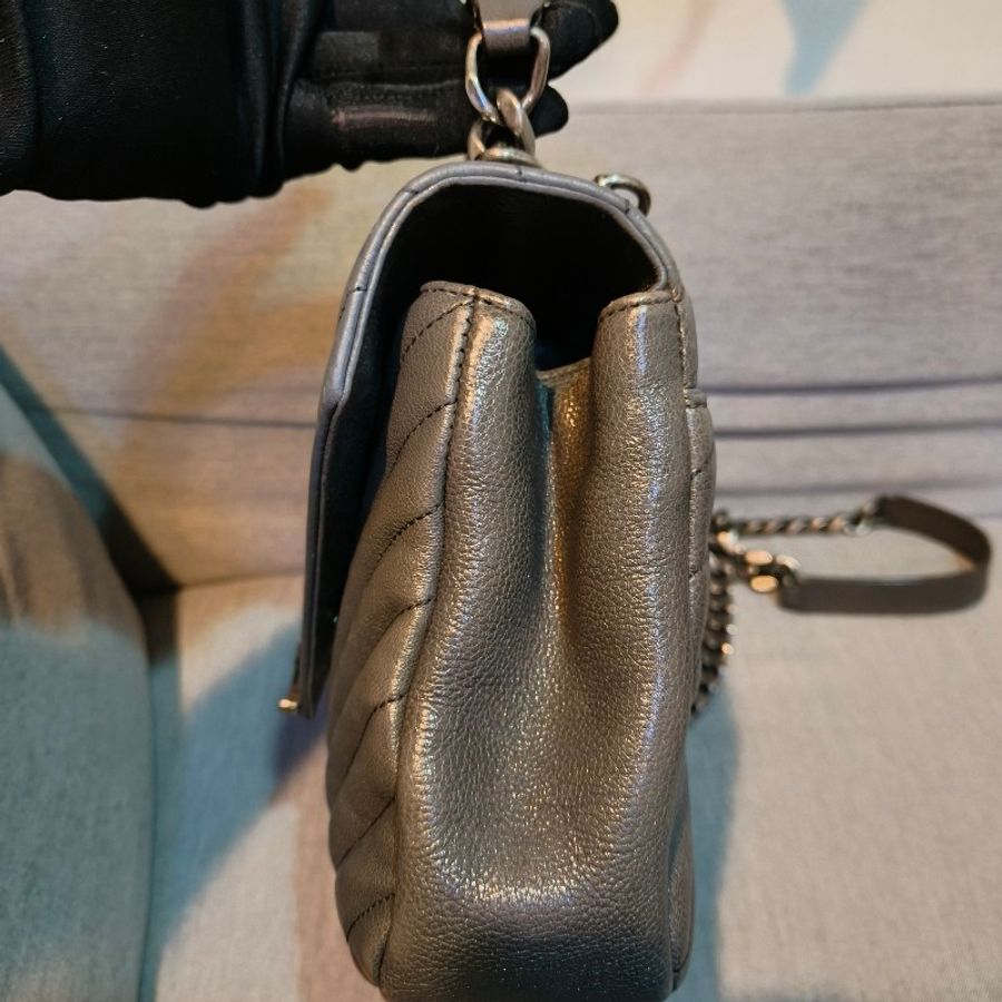 【🐍蛇吧拉系】🧧新春甜甜價至2/3🧧㊣✨YSL✨SAINT LAURENT 聖羅蘭 中型 深灰色 大象灰 山形紋 牛皮 掀蓋 仿舊銀 學院包 鏈條包 信封包 肩背包 斜背包 手提包/二手包/保證正品🌳二手樹屋🌳-2