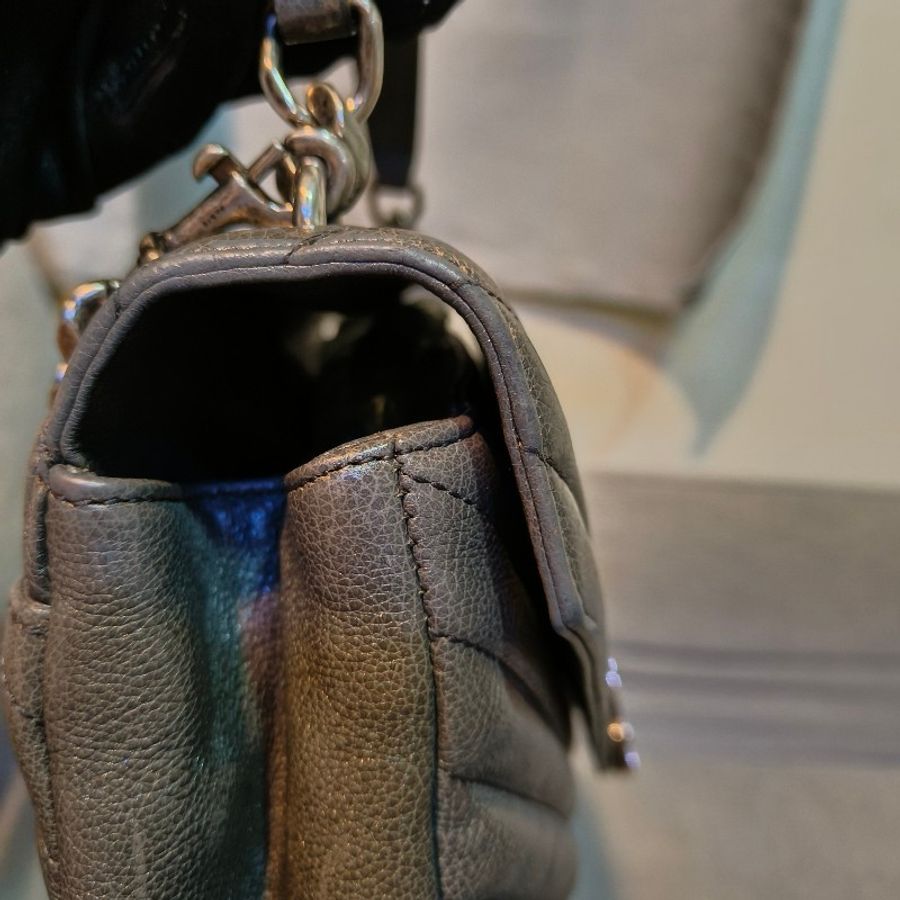 【🐍蛇吧拉系】🧧新春甜甜價至2/3🧧㊣✨YSL✨SAINT LAURENT 聖羅蘭 中型 深灰色 大象灰 山形紋 牛皮 掀蓋 仿舊銀 學院包 鏈條包 信封包 肩背包 斜背包 手提包/二手包/保證正品🌳二手樹屋🌳-11