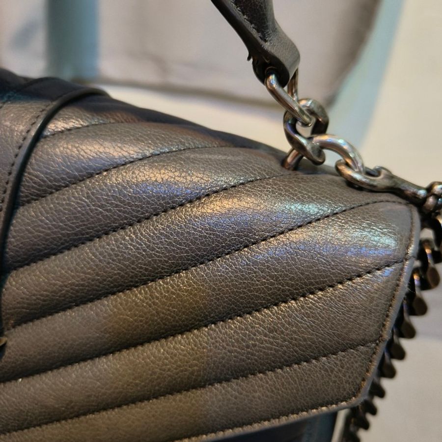 【🐍蛇吧拉系】🧧新春甜甜價至2/3🧧㊣✨YSL✨SAINT LAURENT 聖羅蘭 中型 深灰色 大象灰 山形紋 牛皮 掀蓋 仿舊銀 學院包 鏈條包 信封包 肩背包 斜背包 手提包/二手包/保證正品🌳二手樹屋🌳-14