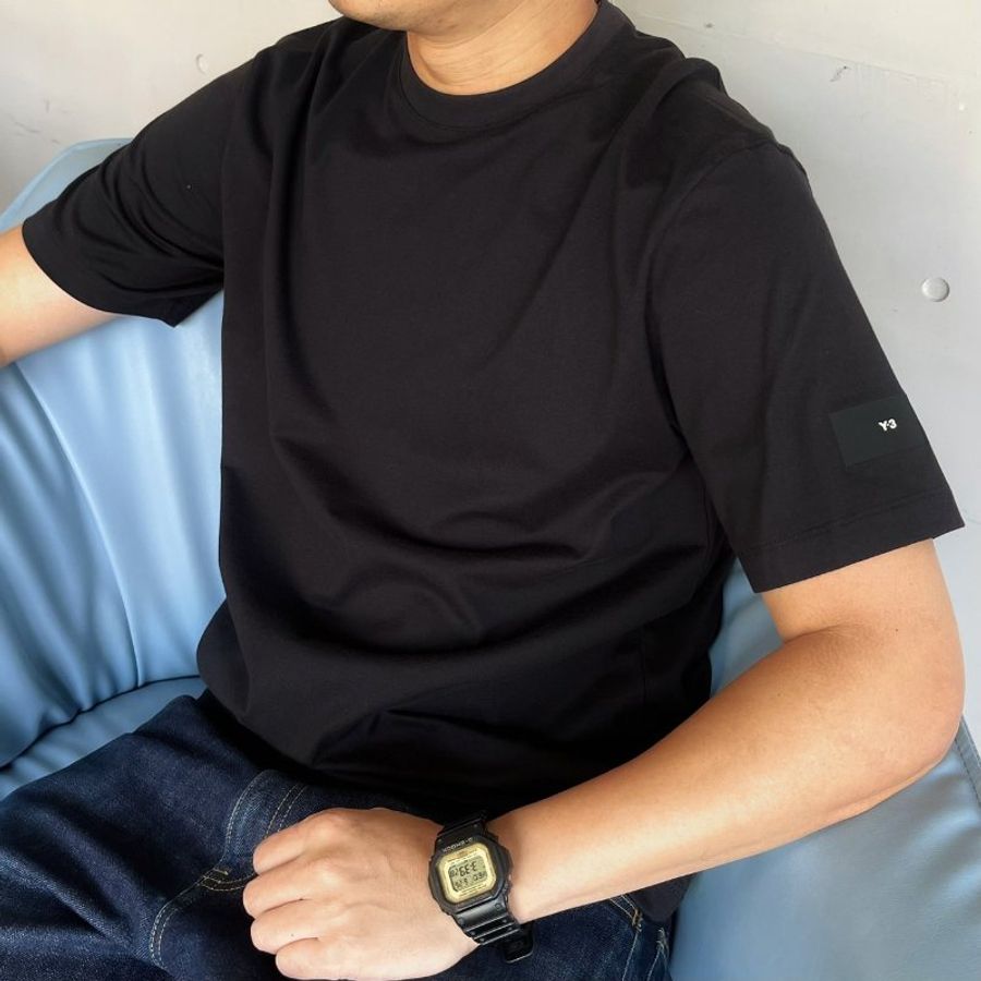 Y-3 黑色臂袖Logo素面短袖T恤-0