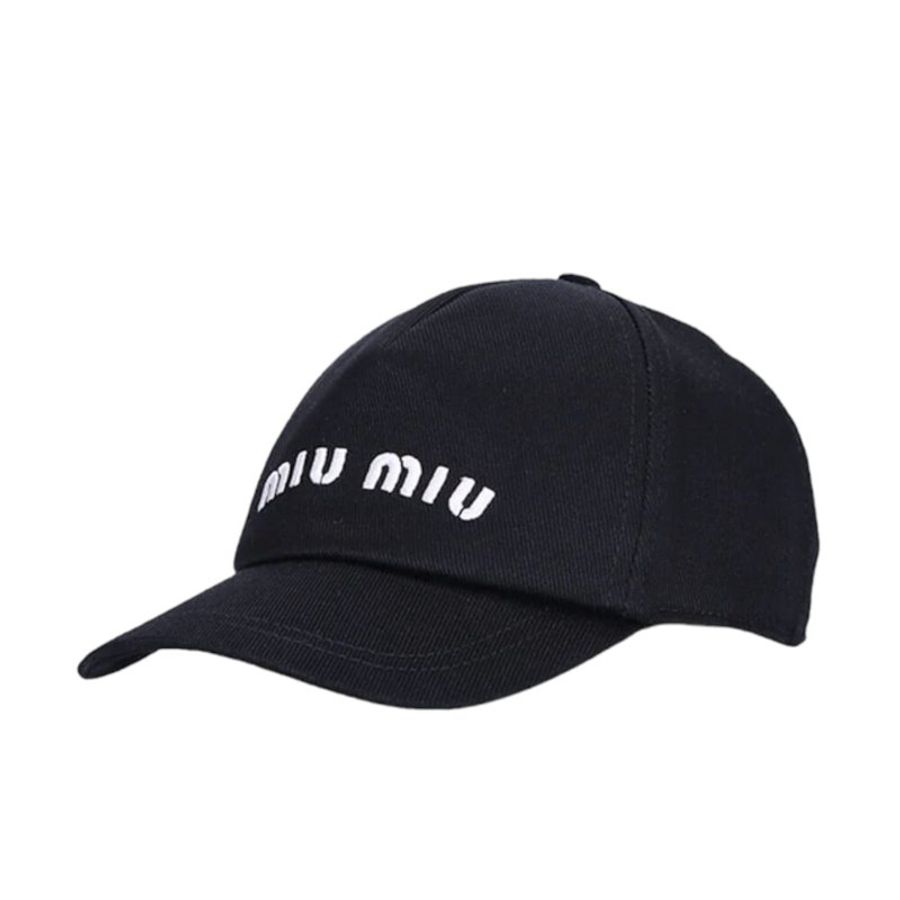 【MIU MIU】Logo 經典 刺繡 帽子 鴨舌帽 棒球帽 黑色 M-1