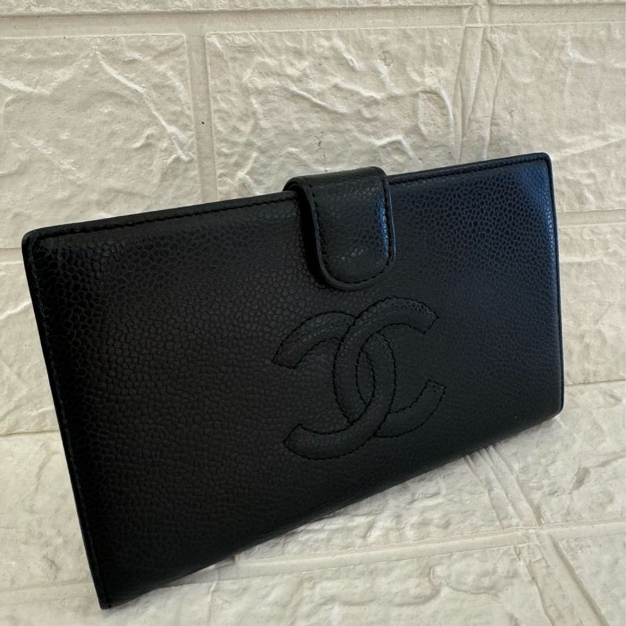 Chanel 黑魚子醬大雙c釦式長夾-0