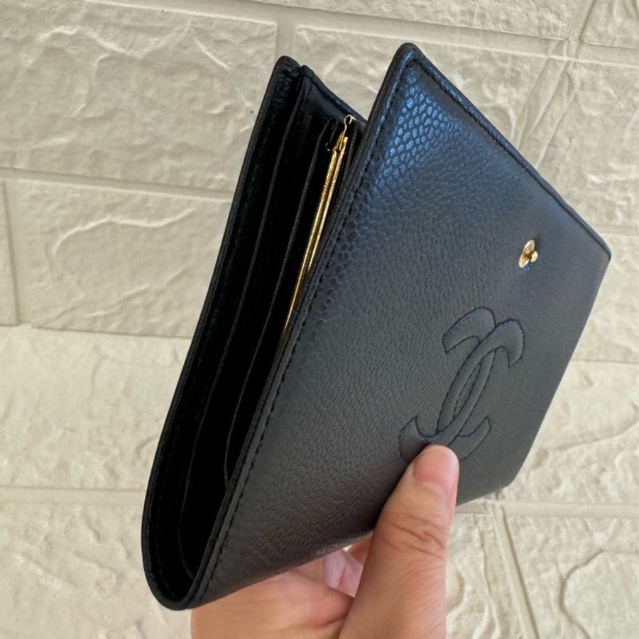 Chanel 黑魚子醬大雙c釦式長夾-16