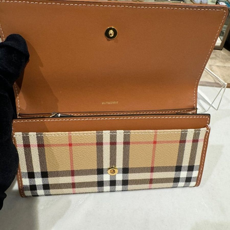 🎁當季特價🎁Burberry80944201格紋長款皮夾/錢包 典藏米色-2