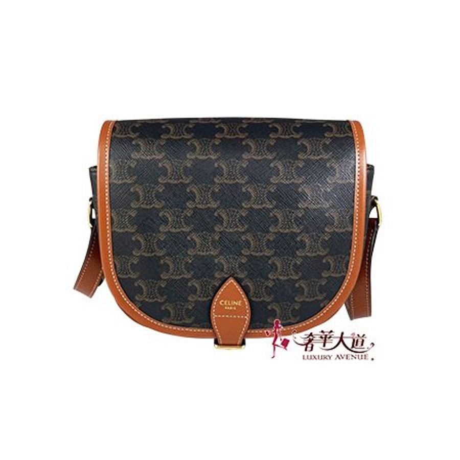 已售出* CELINE黃褐色TRIOMPHE帆布中型FOLCO馬鞍斜背包 191502BZJ.04LUa-0