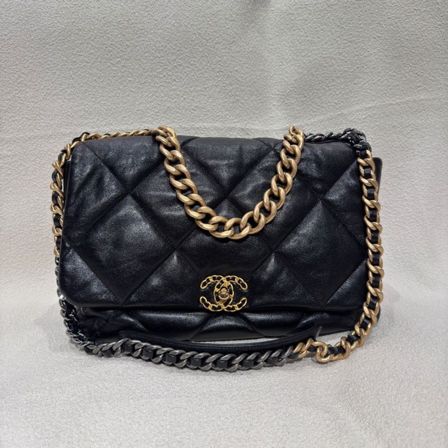 Chanel 19 大型 36cm 黑色 口蓋包 AS1162-0