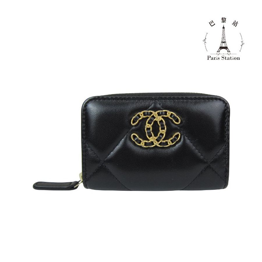 【巴黎站二手名牌專賣】＊全新現貨＊CHANEL 真品＊AP0949 19系列黑色拉鍊卡包零錢包-0