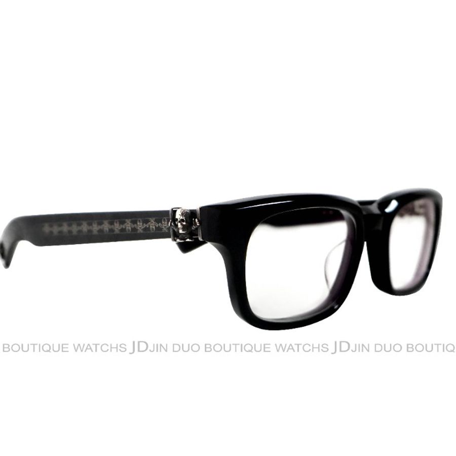 金鐸精品~2357 Chrome Hearts 克羅心 JOE FOTI設計925銀骷髏 黑色膠框平光眼鏡-2
