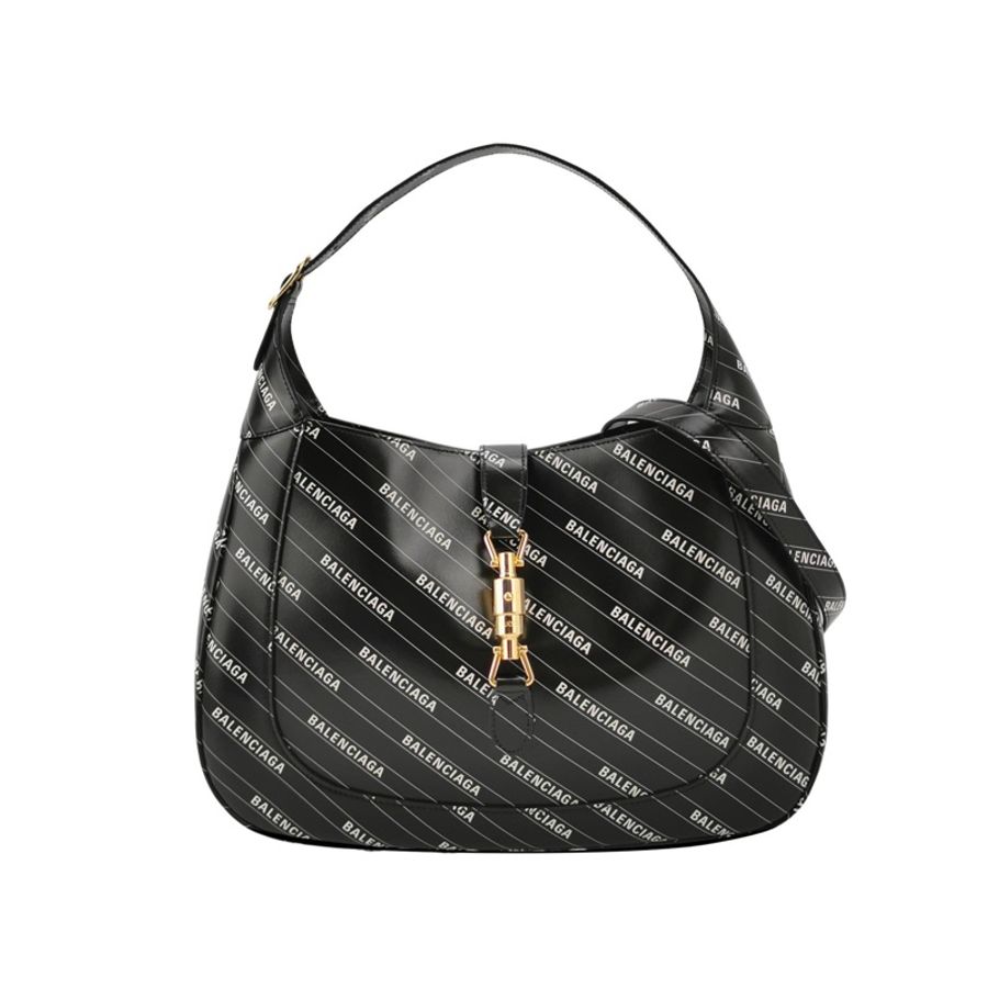 Gucci Jackie 1961×Balenciaga聯名款中號牛皮字母印花金屬鎖扣單肩包-0