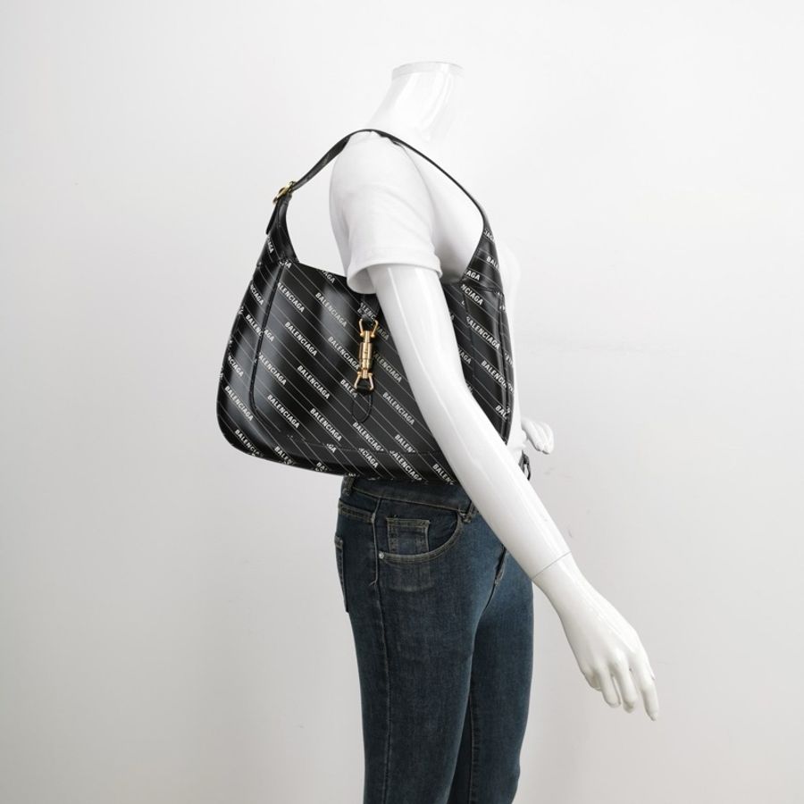 Gucci Jackie 1961×Balenciaga聯名款中號牛皮字母印花金屬鎖扣單肩包-1