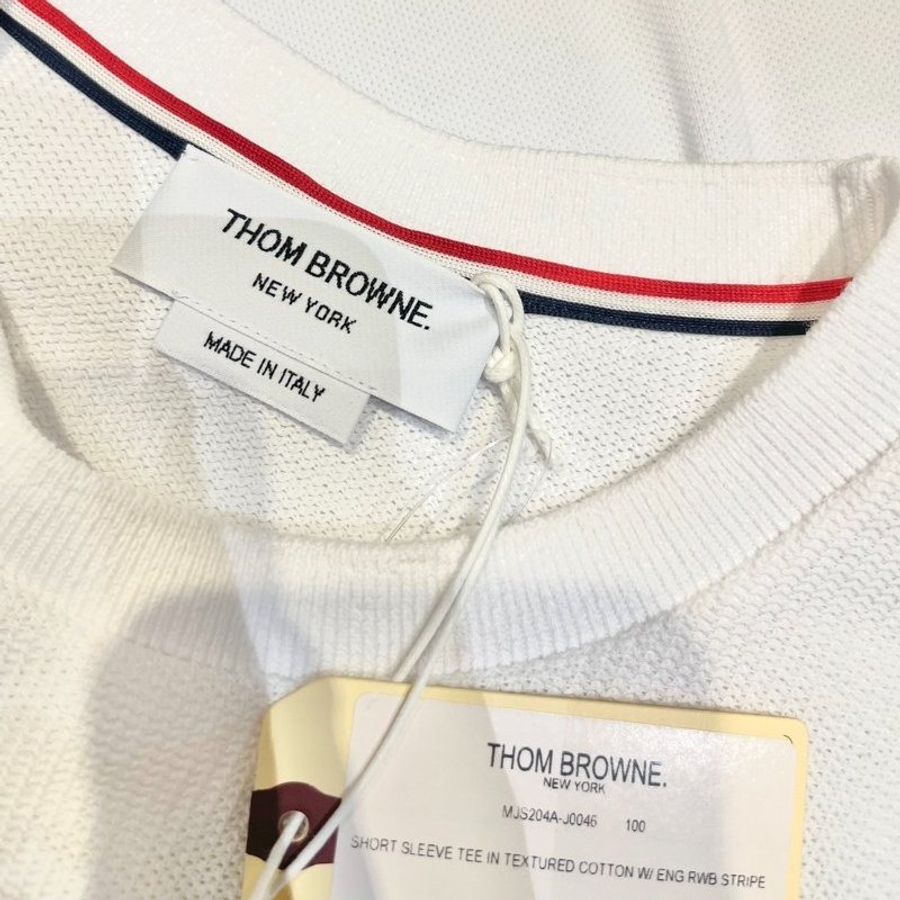 THOM BROWNE  白色紋理純棉條紋短袖T恤 1號-5