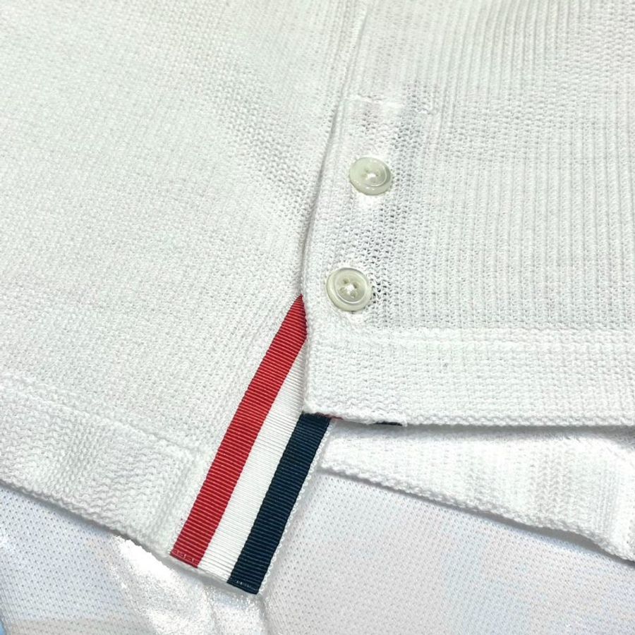 THOM BROWNE 白色紋理純棉條紋短袖T恤 3號-4