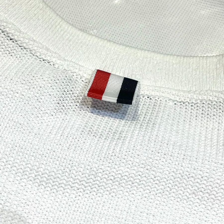 THOM BROWNE 白色紋理純棉條紋短袖T恤 3號-5