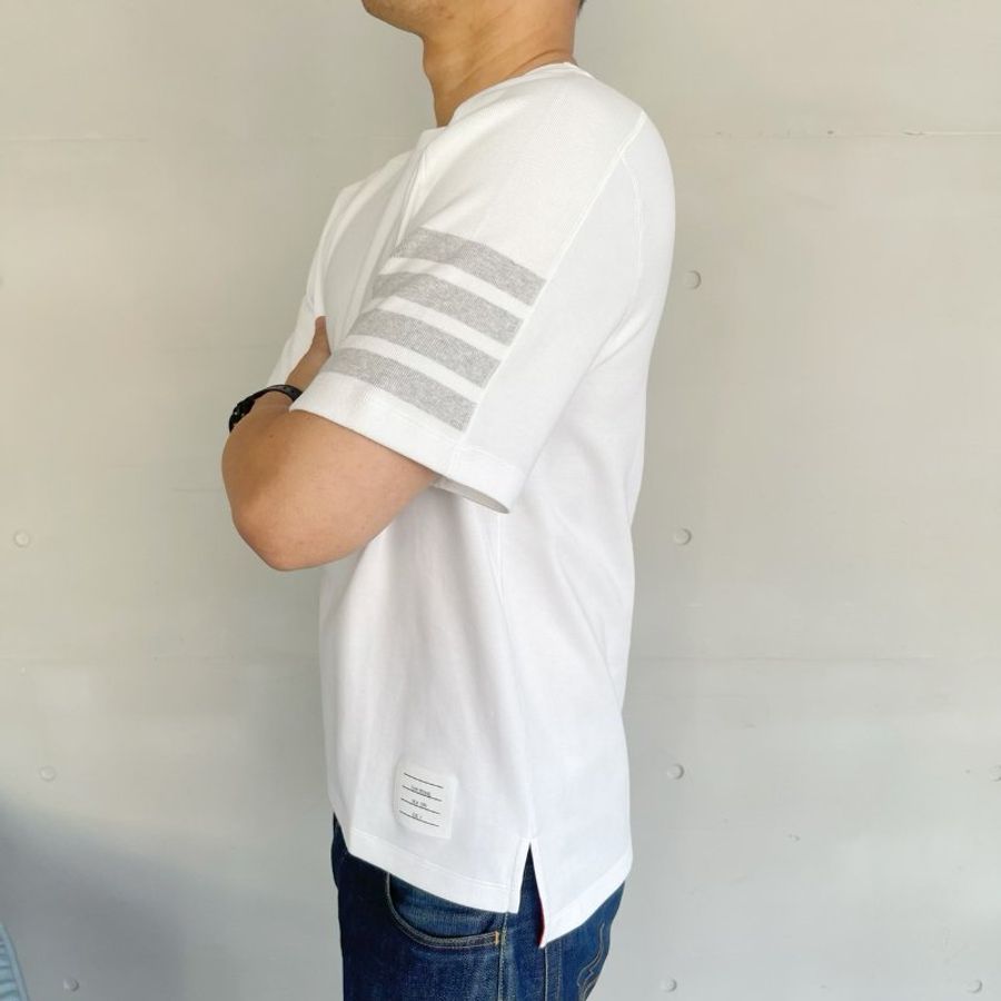 THOM BROWNE 白色棉質灰四槓短袖T恤 3號-2