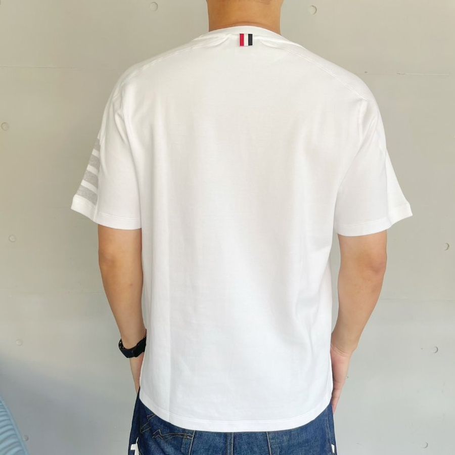 THOM BROWNE 白色棉質灰四槓短袖T恤 3號-3