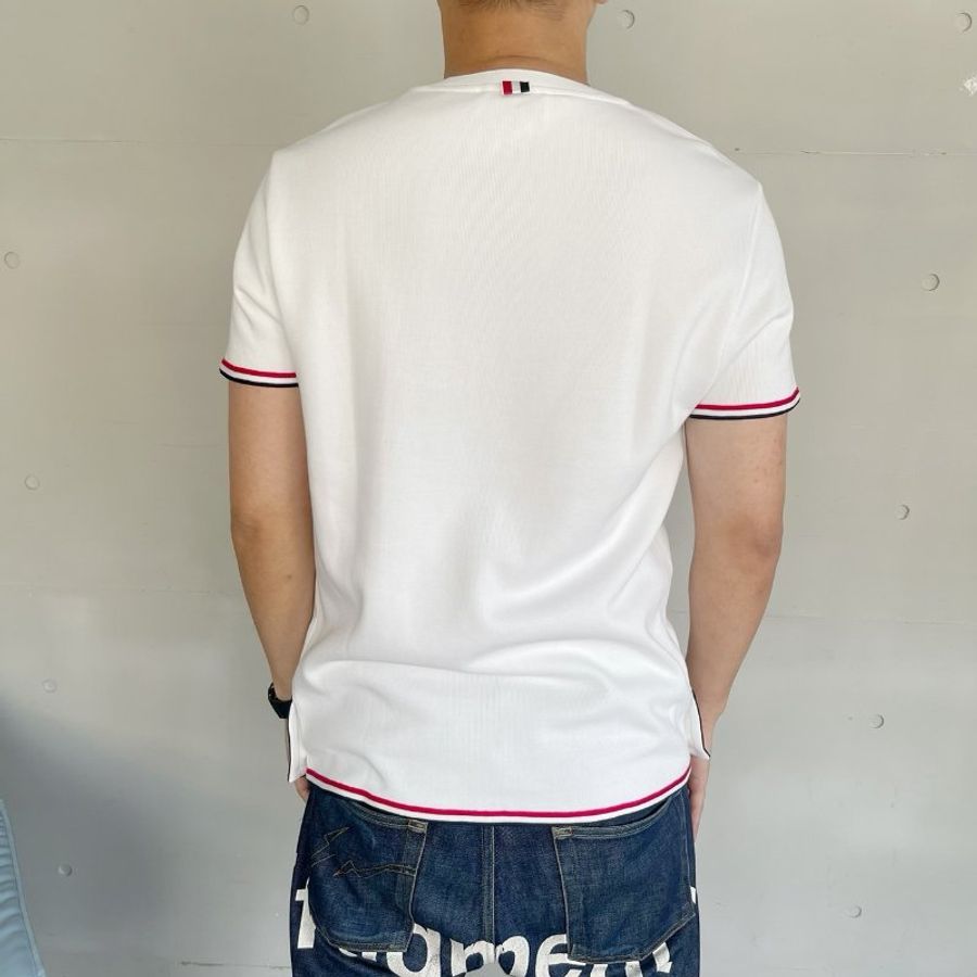 THOM BROWNE 白色聯鎖棉素面短袖T恤-2