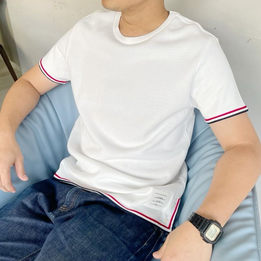 THOM BROWNE 白色聯鎖棉素面短袖T恤-3