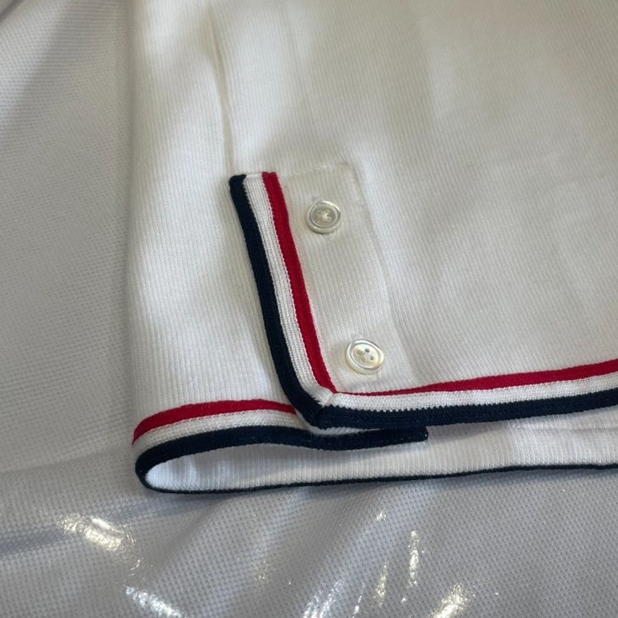 THOM BROWNE 白色聯鎖棉素面短袖T恤-4