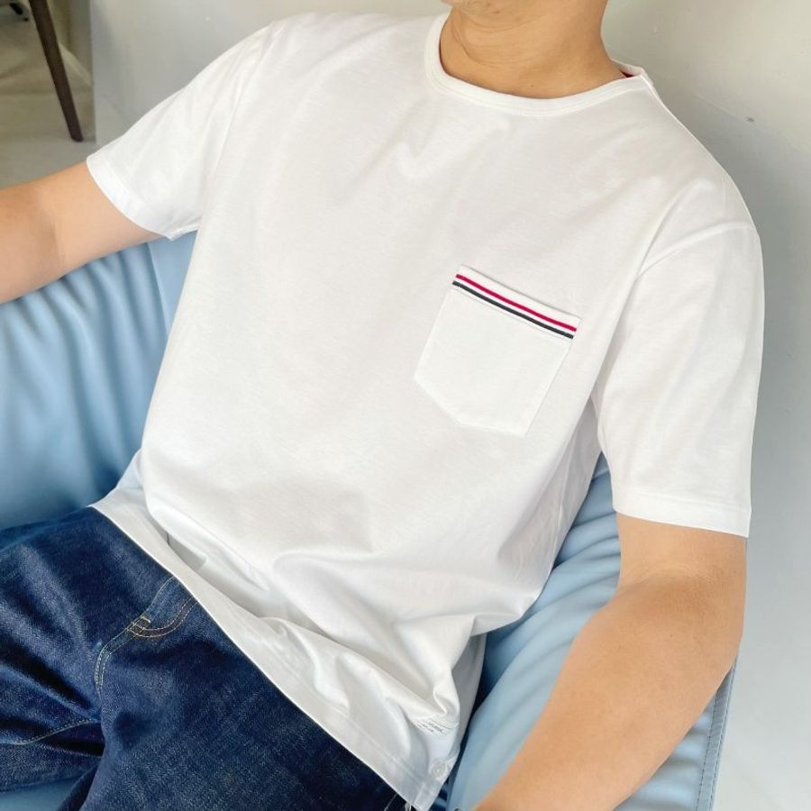 THOM BROWNE 白經典口袋短袖T恤 4號-2
