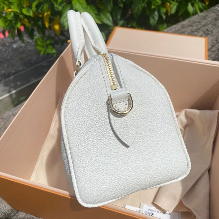 「已售出」近新LV LOUIS VUITTON Speedy Bandoulière 20 speedy全皮白色藍字波士頓包M46883-8