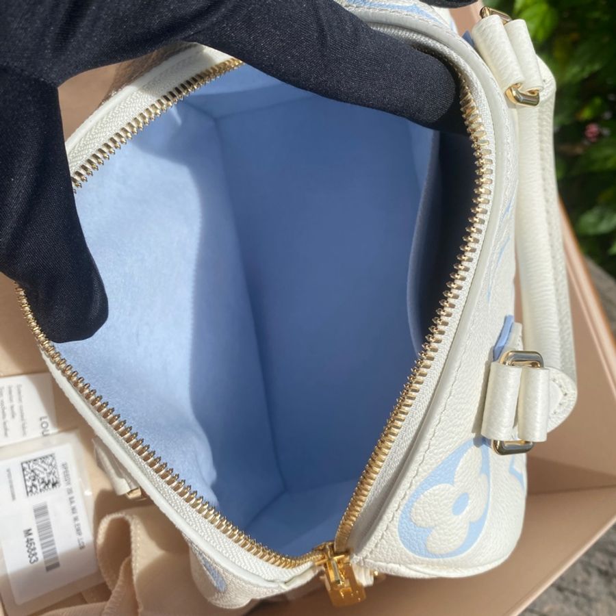 「已售出」近新LV LOUIS VUITTON Speedy Bandoulière 20 speedy全皮白色藍字波士頓包M46883-13