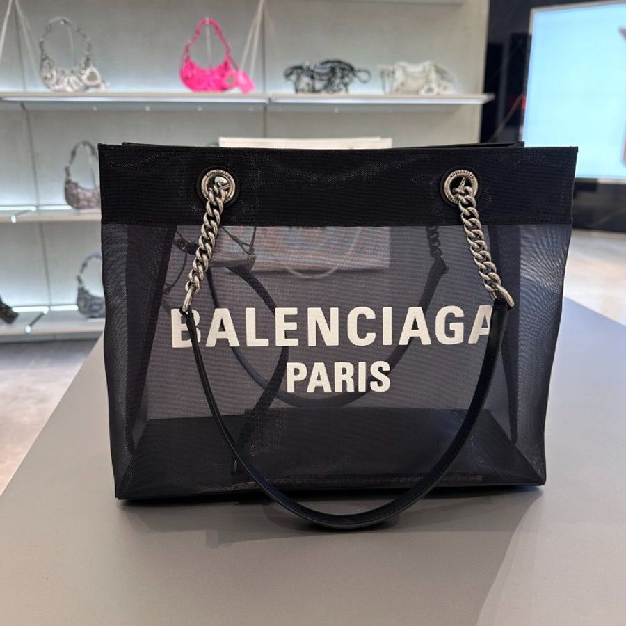 🎊佳節特賣🎁Balenciaga 741602 Duty Free M 中款網狀透視購物袋/托特包 黑色-1