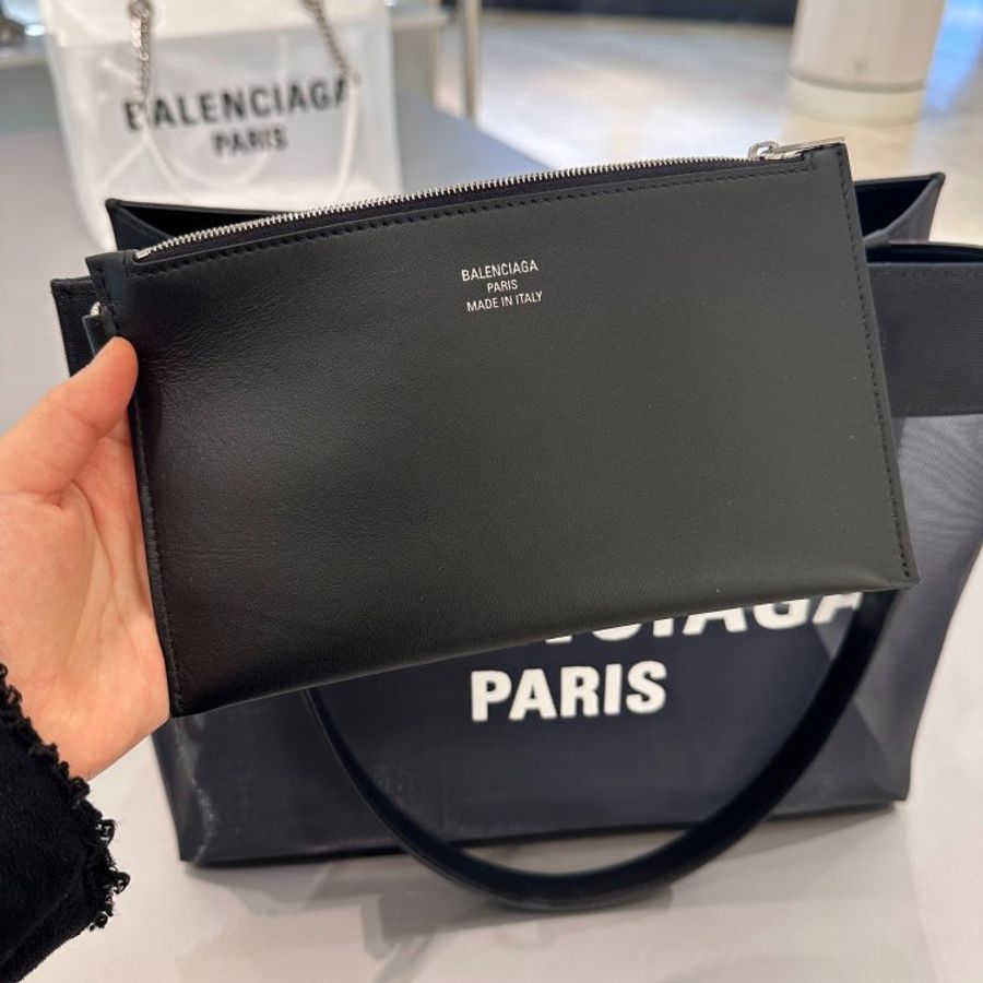 🎊佳節特賣🎁Balenciaga 741602 Duty Free M 中款網狀透視購物袋/托特包 黑色-4