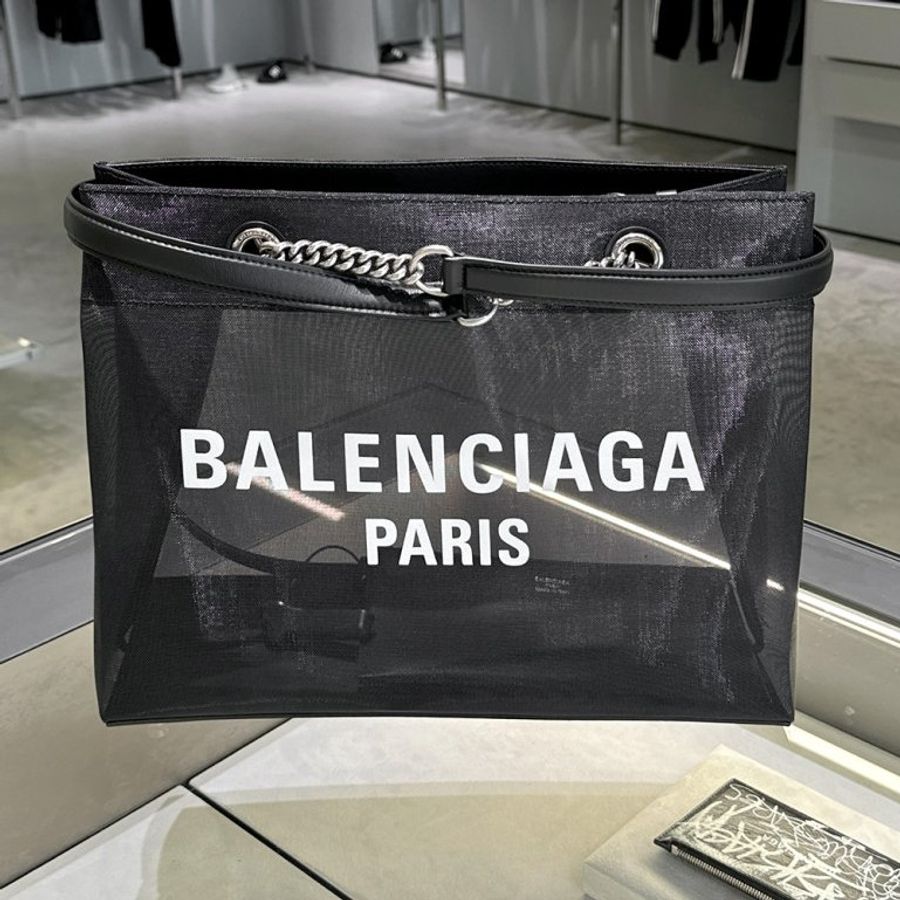 🎊佳節特賣🎁Balenciaga 741602 Duty Free M 中款網狀透視購物袋/托特包 黑色-6