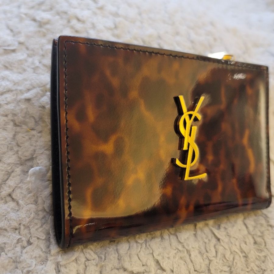 🎊新年優惠🎊 Yves Saint Laurent YSL 大金Logo琥珀豹紋錢包-3