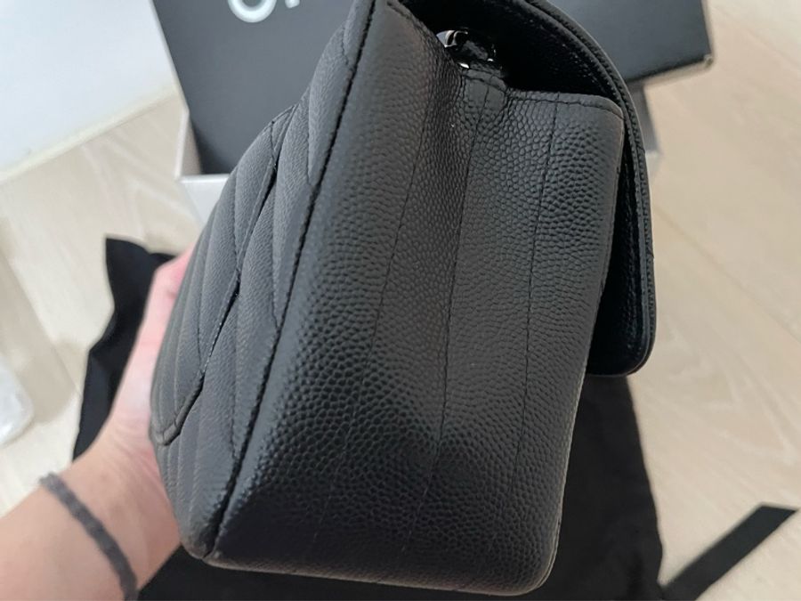 Chanel CF20山形紋荔枝皮 經典黑銀款-9