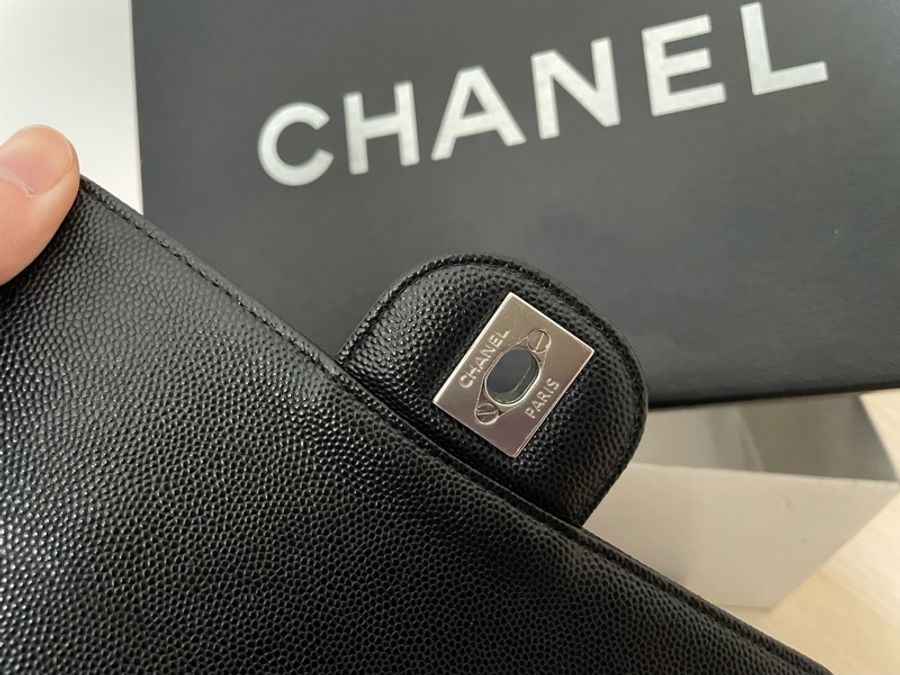 Chanel CF20山形紋荔枝皮 經典黑銀款-12
