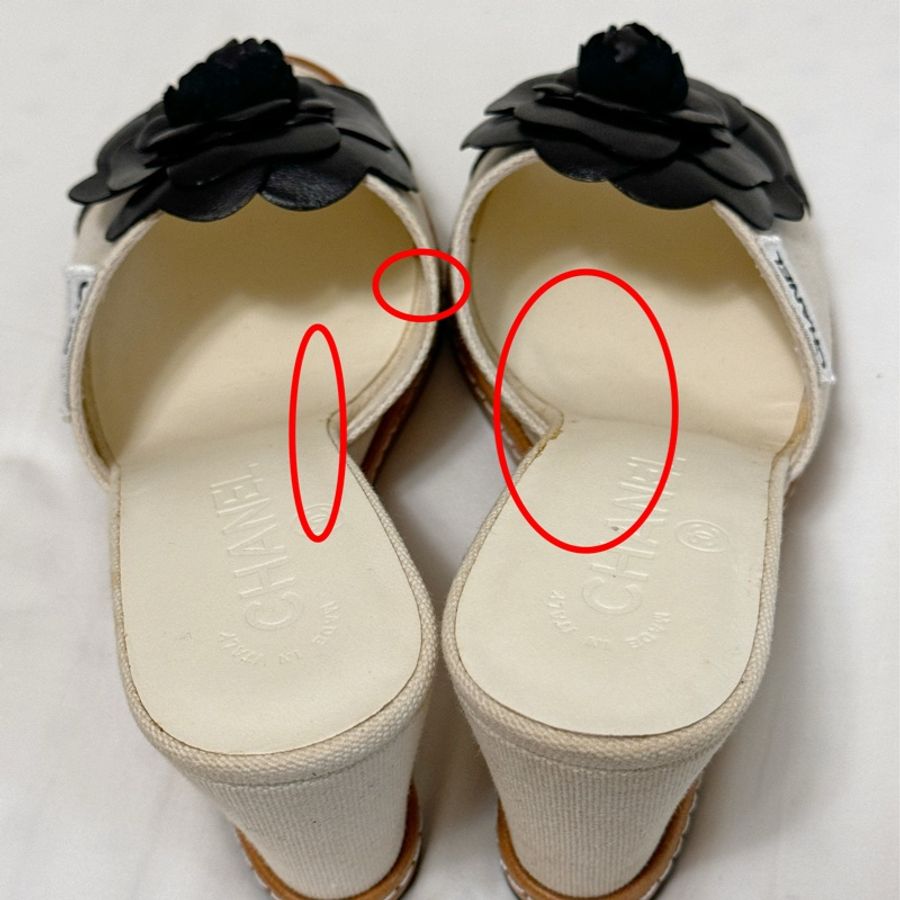 🍒CHANEL 山茶花衍縫楔型涼鞋 size:38.5/ 2F240701-1-13