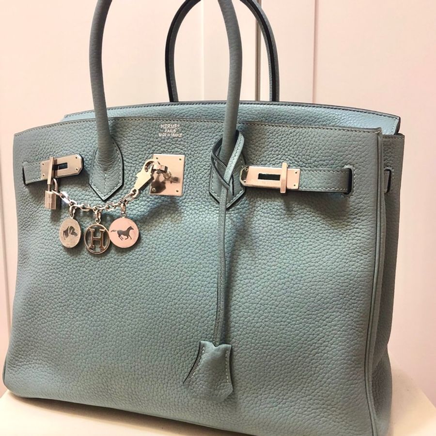 Hermes Birkin 35愛馬仕柏金包-銀扣藍灰Ciel-附收據吊牌-0