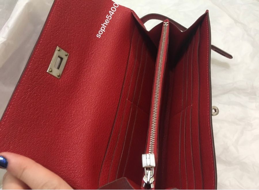 愛馬仕Kelly Wallet長夾銀扣-正紅皮夾-Rouge全新-10