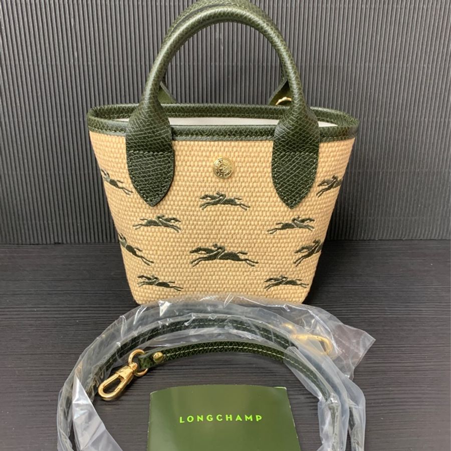 全新Longchamp LE PANIER PLIAGE 手提包 XS 卡其綠 - 帆布草編-2
