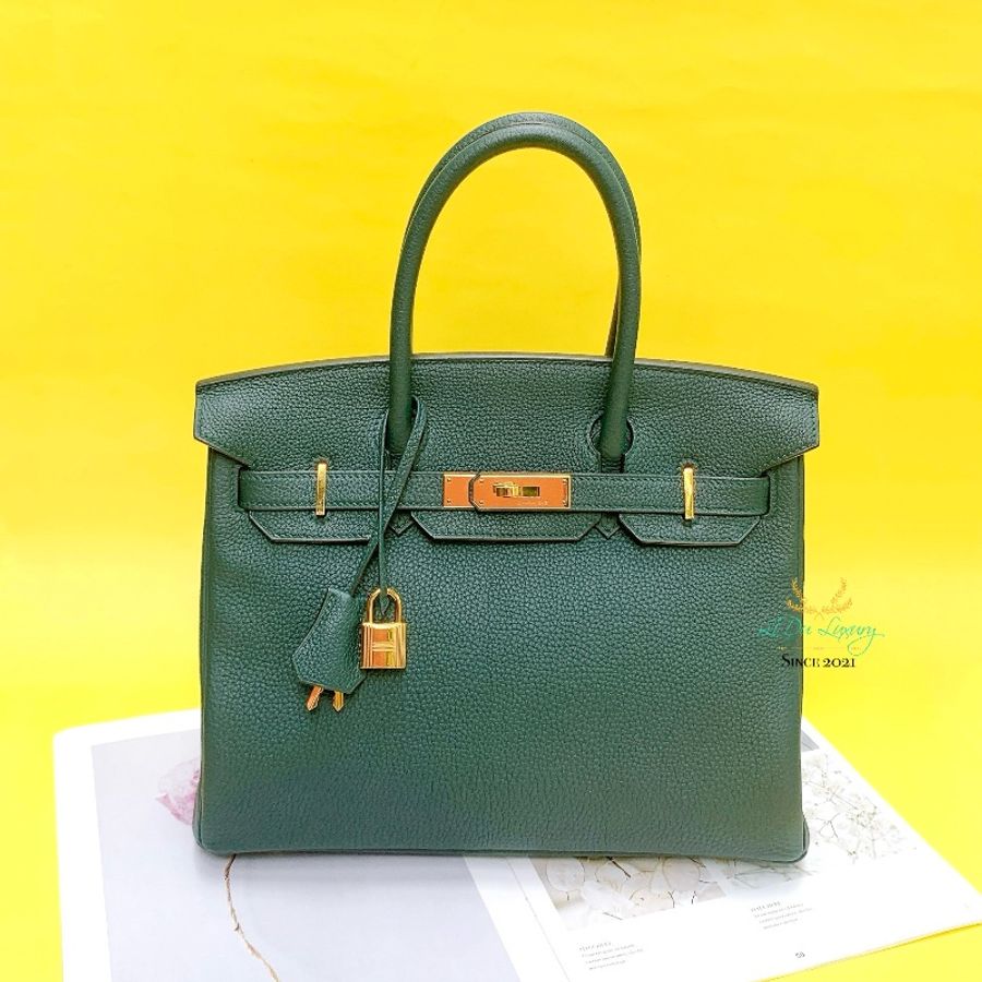 Hermès 松柏綠金釦Togo牛皮Birkin30鉑金包-0