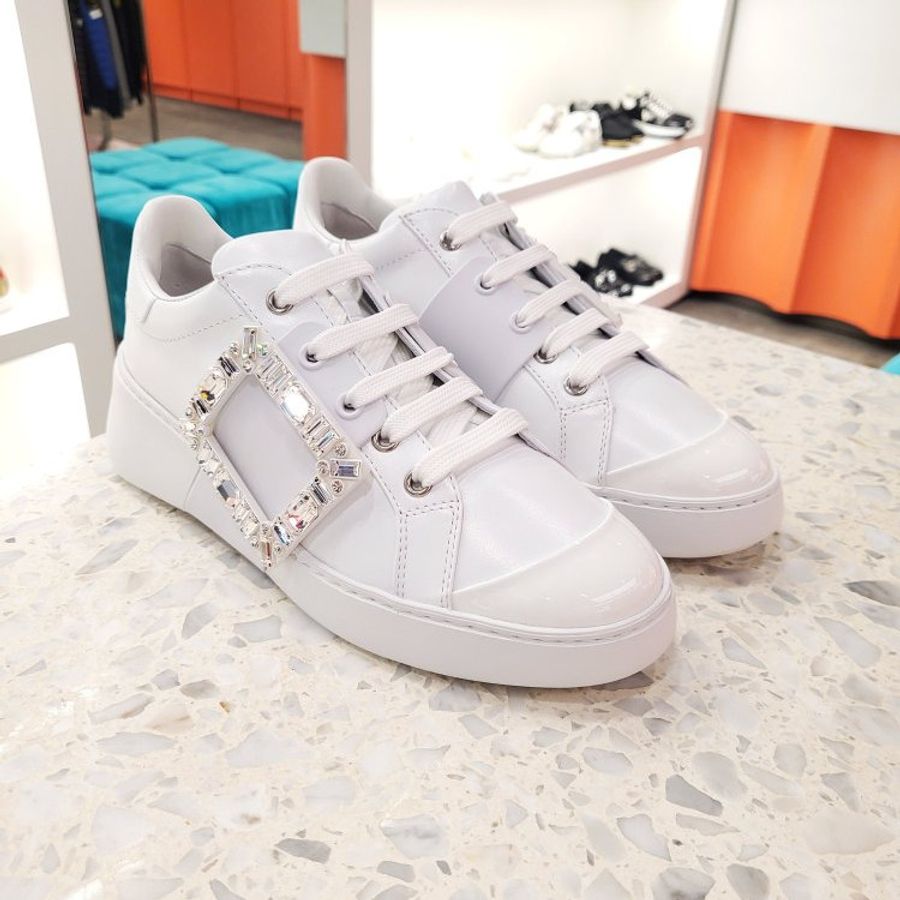 🎉新品好折扣✨Roger Vivier 女款 Viv Skate Strass 水晶方釦軟皮運動鞋 EU 35/35.5/36/36.5/37/37.5/38/38.5-4