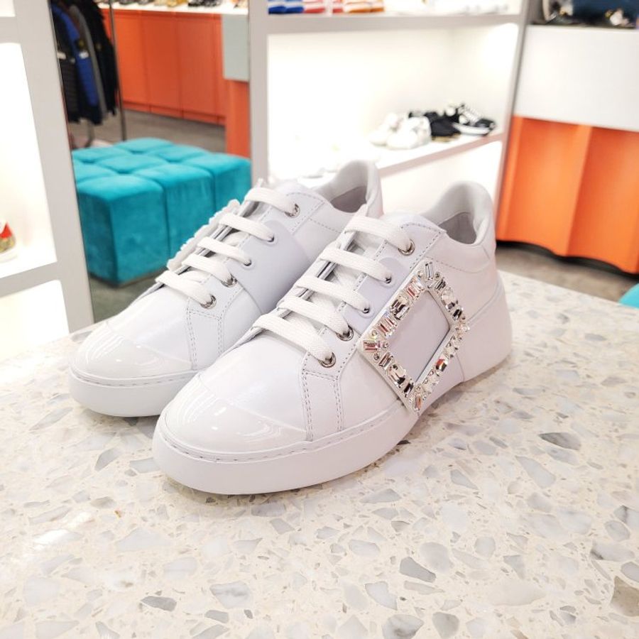 🎉新品好折扣✨Roger Vivier 女款 Viv Skate Strass 水晶方釦軟皮運動鞋 EU 35/35.5/36/36.5/37/37.5/38/38.5-5