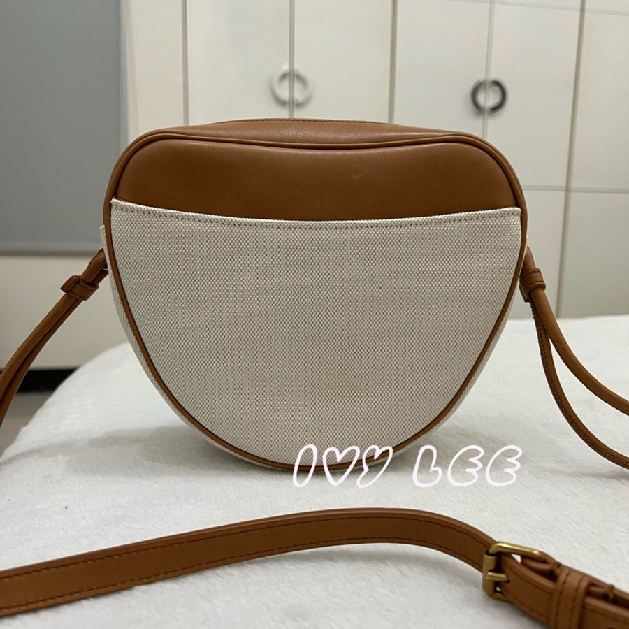 SAINT LAURENT YSL Monogramme 675260 牛皮拼接帆布 心型斜背包肩背包 米/咖 二手精品-1