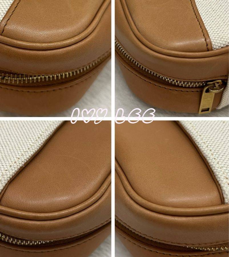 SAINT LAURENT YSL Monogramme 675260 牛皮拼接帆布 心型斜背包肩背包 米/咖 二手精品-9
