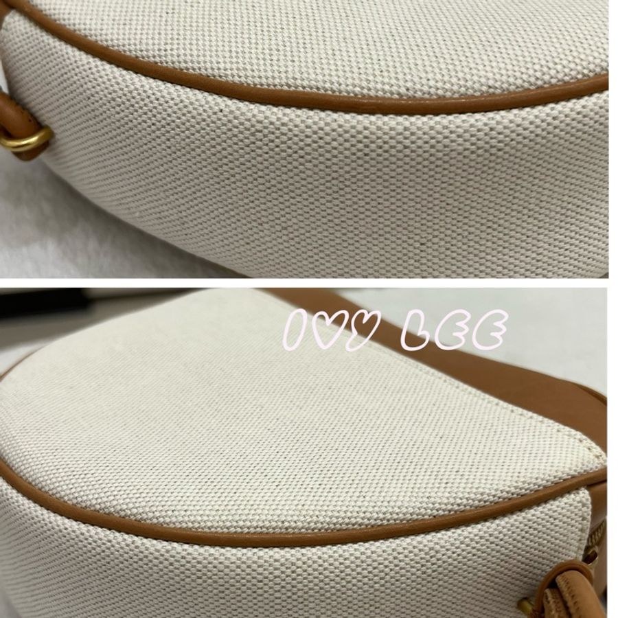 SAINT LAURENT YSL Monogramme 675260 牛皮拼接帆布 心型斜背包肩背包 米/咖 二手精品-10