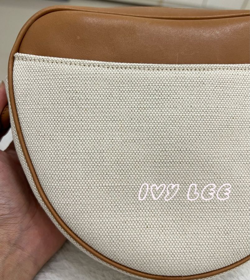 SAINT LAURENT YSL Monogramme 675260 牛皮拼接帆布 心型斜背包肩背包 米/咖 二手精品-16