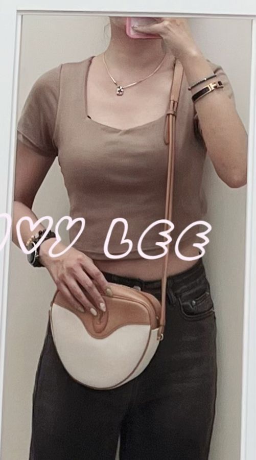 SAINT LAURENT YSL Monogramme 675260 牛皮拼接帆布 心型斜背包肩背包 米/咖 二手精品-21
