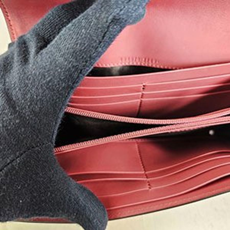 GUCCI 咖啡色 PVC 粉色天竺葵釦式長夾 404070-5