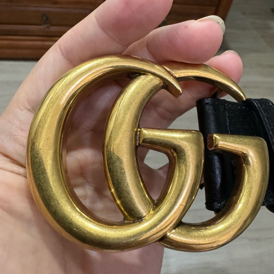 Gucci 經典仿舊金屬大雙G牛皮皮帶正品-6