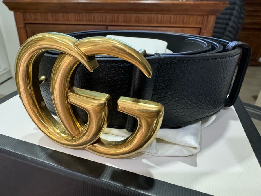 Gucci 經典仿舊金屬大雙G牛皮皮帶正品-9