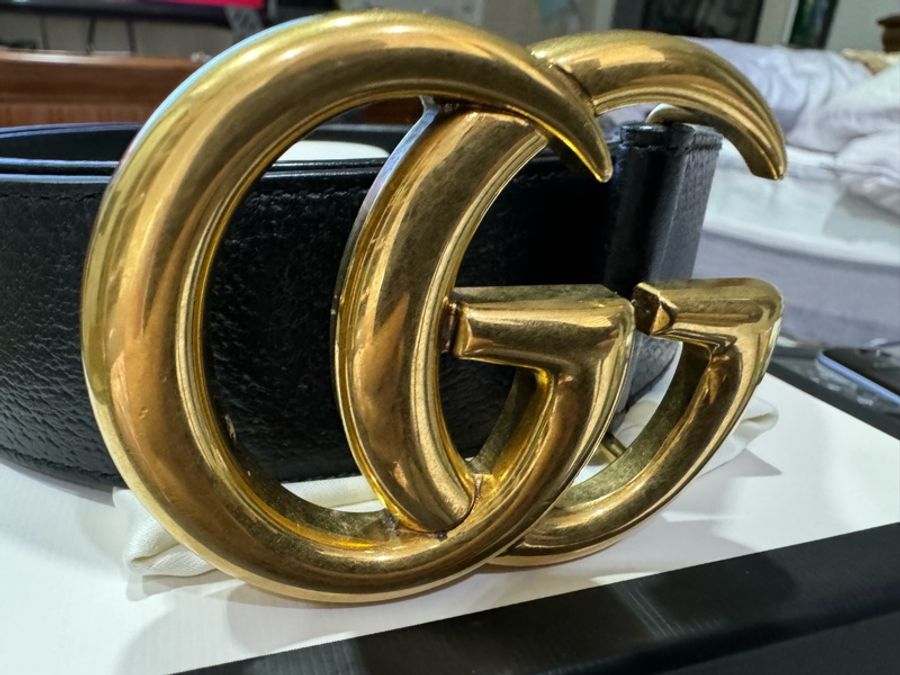 Gucci 經典仿舊金屬大雙G牛皮皮帶正品-14