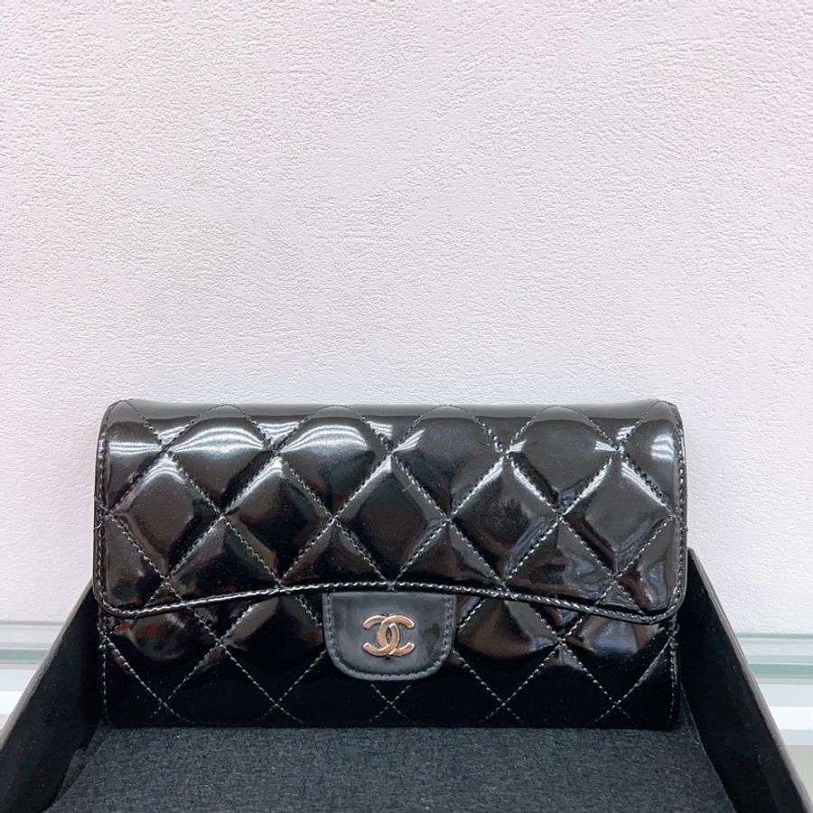 Chanel 黑色漆皮長夾/ 皮夾 / 銀包 long wallet patent-0
